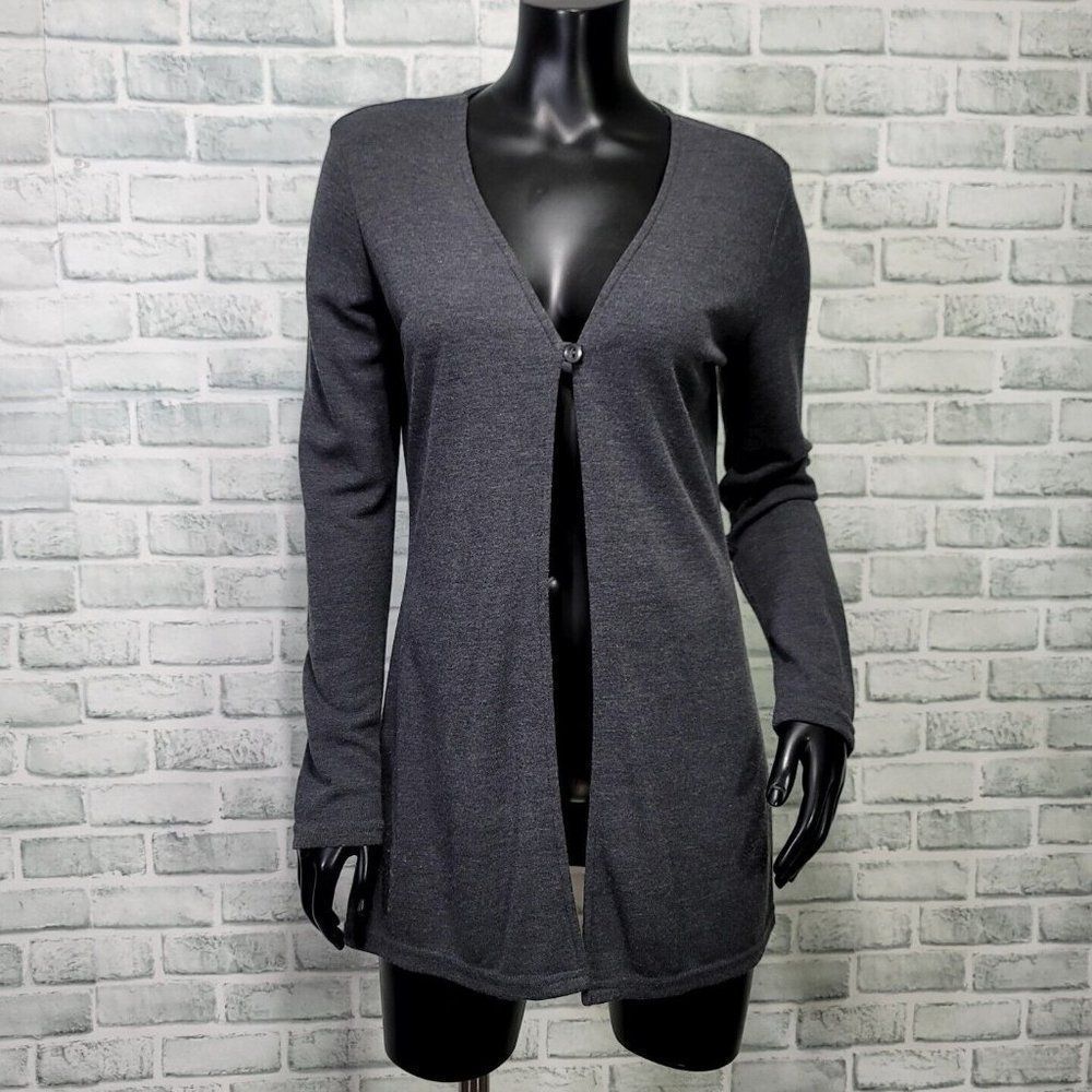 Vintage 90s Express Tricot Womens S Dark Grey 1 Button Lightweight Cardigan USA
